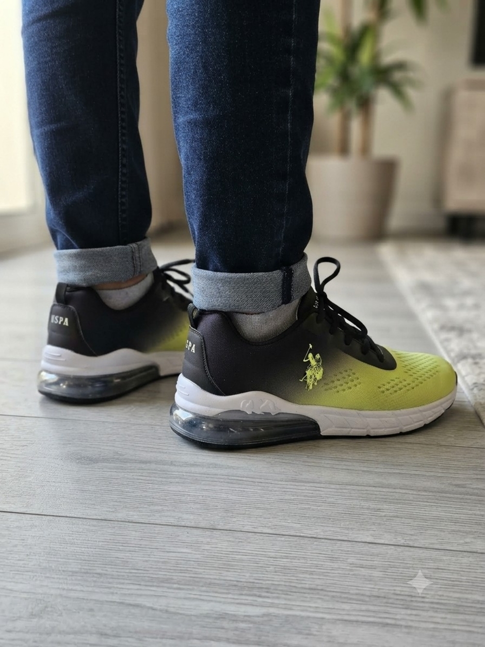 U.S. Polo Assn. Black and Lime Green Air-Cushion Athletic Sneakers